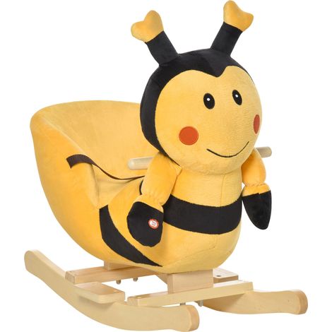 Animal à bascule musical en bois de peuplier en forme d'abeille, 60 x 33 x 45 cm, jaune et noir (1/4)