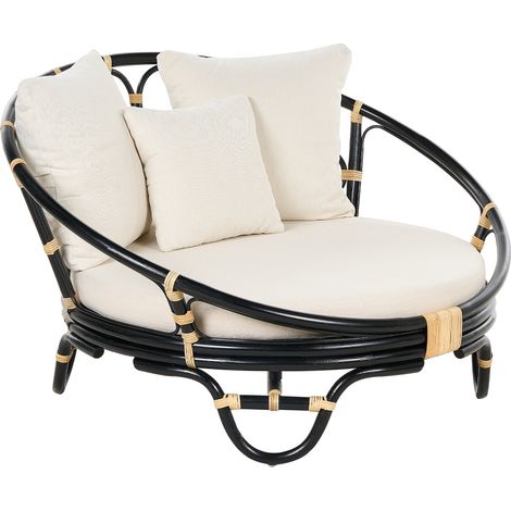 Cama de exterior de ratán cojines beige negro Rossano