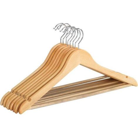 Cintres WENKO en bois 8 pièces 45 cm marron avec barre pantalon antidérapante et encoches pour jupes et pantalons écologiques en bois naturel rotatifs parfaits pour costumes vestes t-shirts et blouses (1/5)