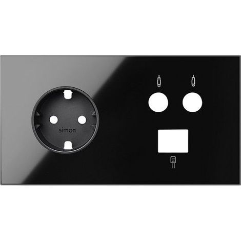 SIMON 100 - Kit frontal 2 elementos base + TV + RJ45 negro brillo 10020208-138