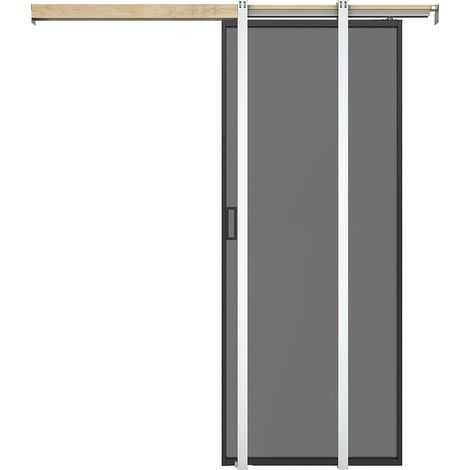 Porte coulissante avec système à galandage - aluminium et verre trempé fumé dépoli - H205 x L63 cm - LINCI II (1/3)