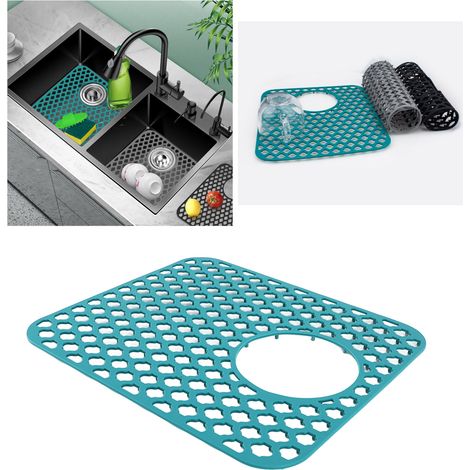 Tapis d'évier en silicone avec fond perforé, résistant aux rayures, multifonctionnel, antidérapant, vert. (1/5)