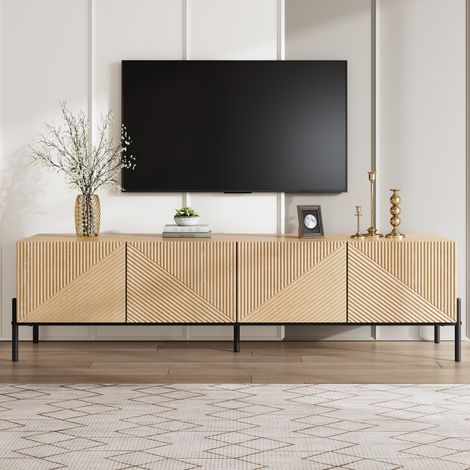 OKMYHOME TV-Lowboard 163,5 cm aus MDF mit 4 Push-to-open-Türen, Natur (1/5)