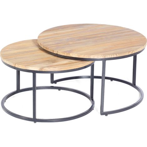 Sonnenpartner Cambridge 2er-Set Lounge-Beistelltische Ø65 / 76cm anthrazit Teakholz (1/2)