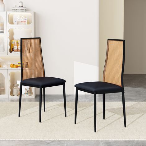 Lot de 2 Chaises de Salle à Manger en Rotin Synthétique, Vintage Chaise Cuisine avec Dossier en Rotin, Chaises de Cuisine Assise Capitonnée, pour Salle à Manger, Salon, Chambre