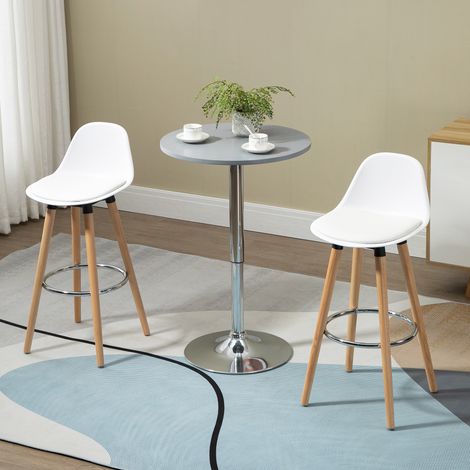 Set di 2 sgabelli da bar, design scandinavo, con poggiapiedi, 43 cm x 43 cm x 91 cm, naturale + bianco