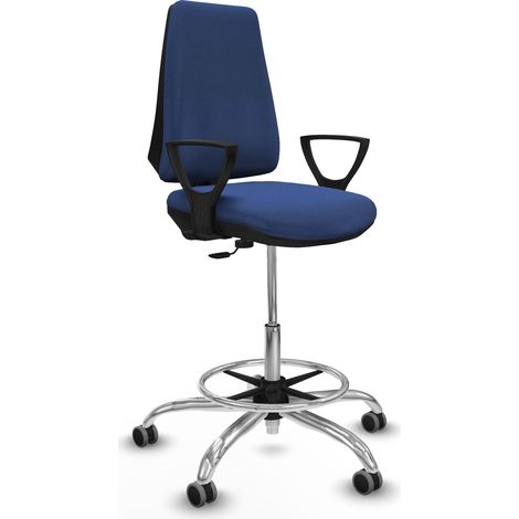 Taburete Elche CP bali azul marino brazos fijos base cromada ruedas 65mm engomadas
