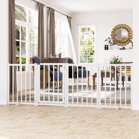 Cancelletto di sicurezza pieghevole per cani con porta e serratura di sicurezza per corridoi e porte, 237,5x36x80 cm, bianco.