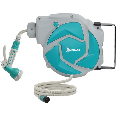 Enrouleur tuyau arrosage mural automatique 10 + 1 m - 28x14x34 cm, vert - Pivotant 180°, buse à 7 modes - Pour jardin, terrasse - Design compact et pratique (1/5)