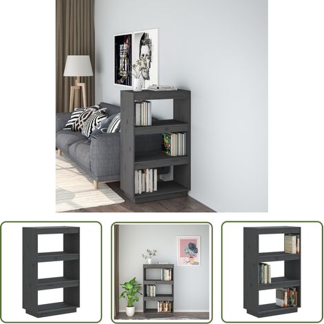 The Living Store Bibliothèque/Séparateur de pièce Gris 60x35x103 cm Pin massif - Bibliothèque - Meuble De Rangement - Étagère - Séparateur De Pièces - Bibliothèque Grise (1/5)