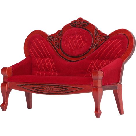 Canapé miniature pour maison de poupée, échelle 1:12, style vintage, rouge, en bois, canapé réaliste, meuble, artisanat, décoration de salon. (1/5)