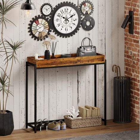 Console d'entrée 100x30x91 cm brun rustique en bois avec bords de sécurité et pieds réglables (1/5)