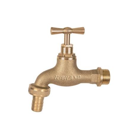 Ribiland – Robinet extérieur en laiton avec raccord cannelé – Entrée 15 x 21 mm – Nez 20 x 27 mm – Pression PN 100 – Plage de température -30°C à +120°C