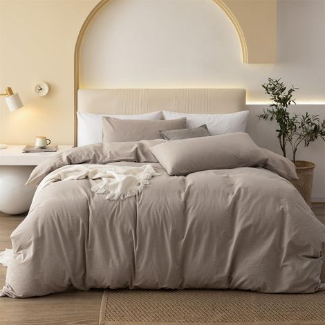 Bettwäsche-Set 135x200cm Baumwolle Braun Khaki Taupe 2-teilig Uni