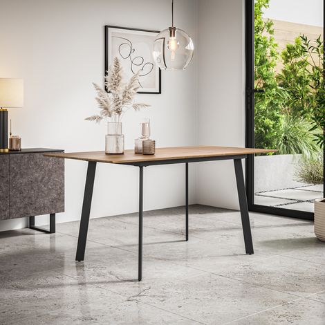 Haydon Extending Dining Table Modern Oak Effect Table Top w Black Legs (1/5)