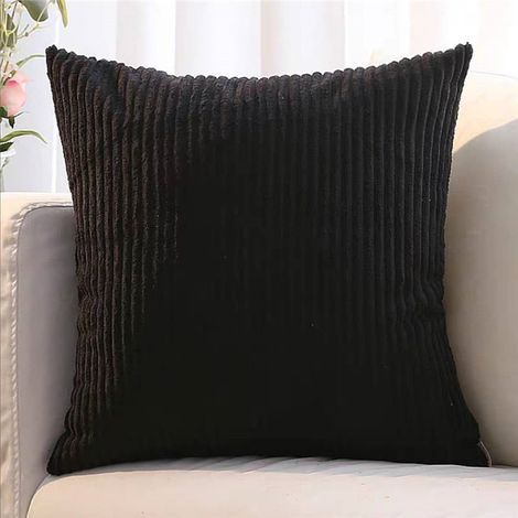 Coussin et housse de coussin Rayé Noir Lot de 2, Velours Côtelé Doux Décoratif Carré Housse de Coussin Housses de Coussin Taie d'oreiller, Décorations de Maison pour Canapé Canapé Lit Chaise 45x45 cm (1/5)