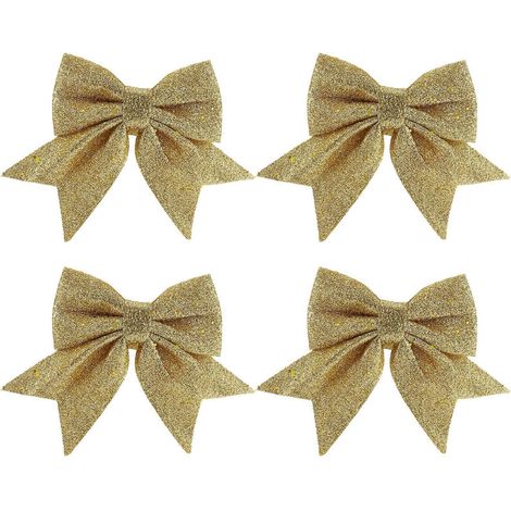 Lot de 4 nœuds décoratifs de Noël dorés à paillettes, imprimés sur le thème du sapin, pour centre commercial.-15X12CM-Golden
