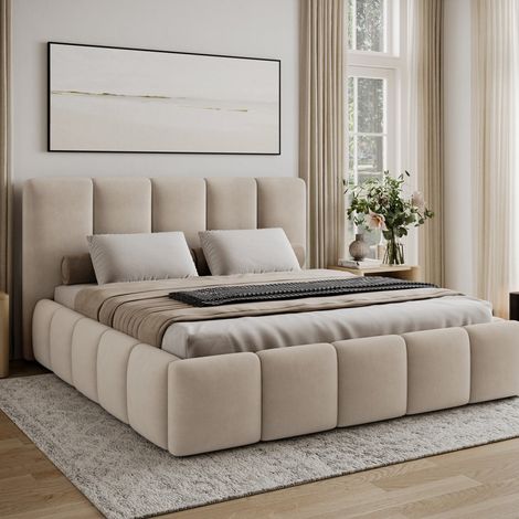 Bett 160x200 inklusive Lattenrost Klaus Velours Beige (1/5)