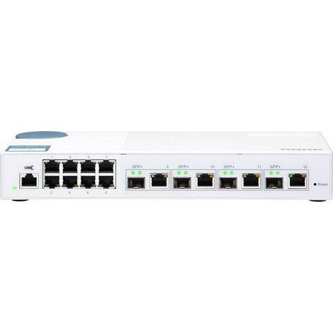 QNAP řízený switch QSW-M408-4C (12 portů: 8x Gigabit port + 4x 10G SFP+ / 10GbE kombo porty) (1/4)
