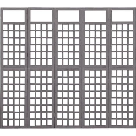 Paravent Cloison de séparation à 5 panneaux, Pour Jardin, Balcon, Terrasse Bois de pin Gris 201,5x180cm OIB3362E (1/5)