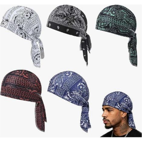 Lot de 5 durags à motifs cachemire compatibles avec les hommes - Turban élastique, bandeau de sport, bonnet de motard. (1/5)