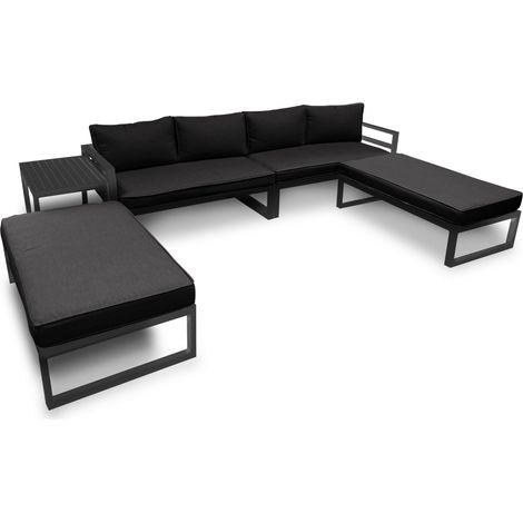 Perel – Salon de jardin aluminium noir 8 personnes – Coussins confortables – Table d appoint 125 x 68 cm – Rangement compact pour balcon et terrasse (1/5)