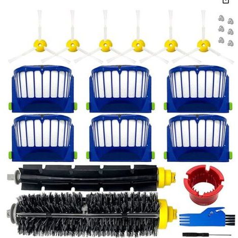 Kit de remplacement pour aspirateur irobot Roomba 600 694 692 650 660 651 avec 2 brosses principales + 6 brosses latérales + 6 vis + 6 filtres + 2 outils de nettoyage + 1 tournevis (1/5)