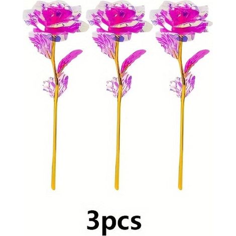 Tres rosas artificiales con detalles en pan de oro de 24 quilates, perfectas para el Día de San Valentín y otras decoraciones navideñas. Su color es inalterable, lo que las convierte en un regalo mara