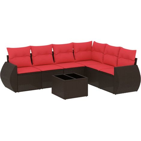 Maison Exclusive - 7-teiliges Gartensofa-Set mit Kissen, braun, P