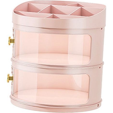 Transparenter und staubdichter Organizer für Make-up und Parfüm, runde Tischbox mit Deckel, großes Fassungsvermögen, mehrere Fächer, rosa (1/5)