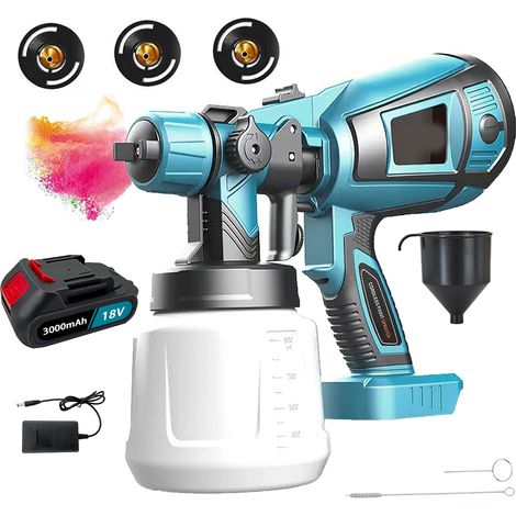 Mawiron – Pistolet à peinture sans fil HVLP 1000 ml – Débit 800 ml/min – Puissance 650W – Compatible batteries Makita