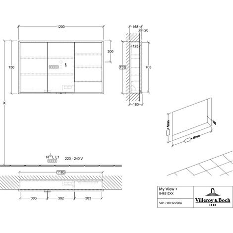 Villeroy & Boch B48212RK Armoire à miroir encastrable My View+ B48212
