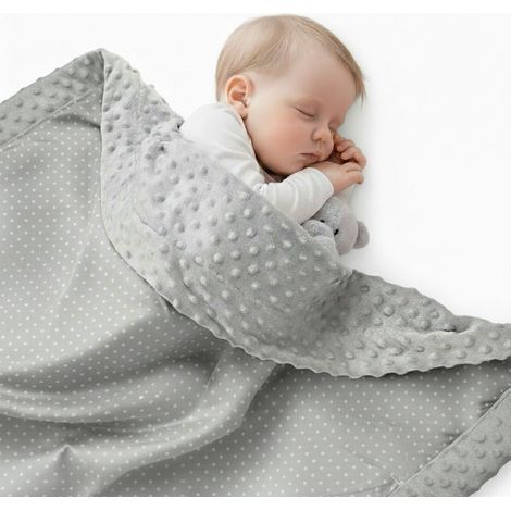Couverture bébé Minky, coton, double face, 75 x 50 cm, fine - gris coquelicot (1/5)