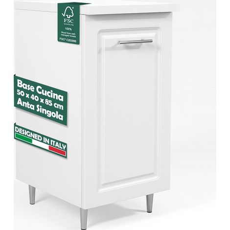Mobile Base Cucina Componibile Boiserie Colore Bianco con 1 Anta e 2 Scomparti