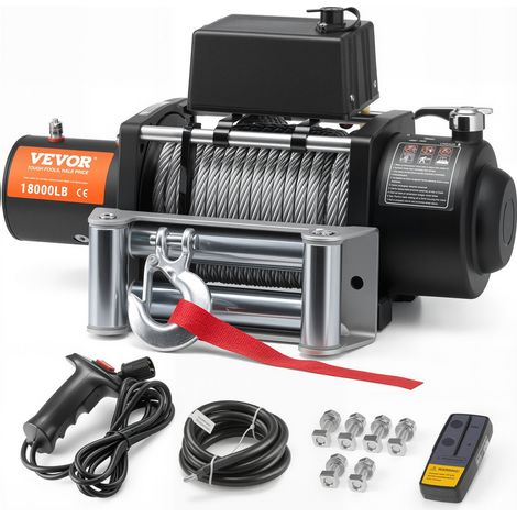 Treuil électrique 8165 kg, treuil pour camion avec câble en acier Φ1,1 x 2590,8 cm, guide-câble, télécommande sans fil et filaire, étanche IP55, pour remorquage SUV, tout-terrain, camion, bateau (1/5)