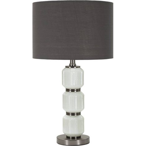 Dmora - Tischlampe Bunajska, Schreibtischleuchte, Büroleuchte, Arbeitslampe, 33x33 h57 cm, Weiß und Grau