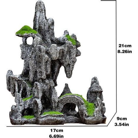 Décoration d'Aquarium Rocher de Montagne Artificielle avec Mousse et Pont Décor de Résine pour Poisson et Crevette (1/5)