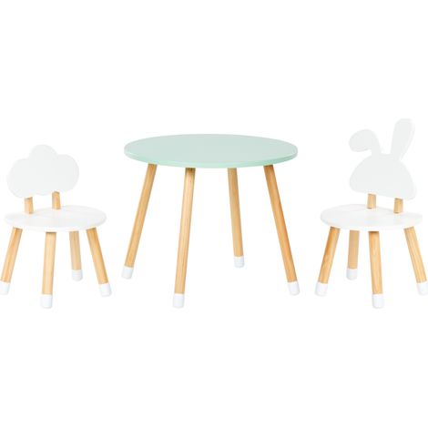 Conjunto de mesa y 2 sillas infantiles patas con tapas MDF habitación infantil blanco y madera claro Robin