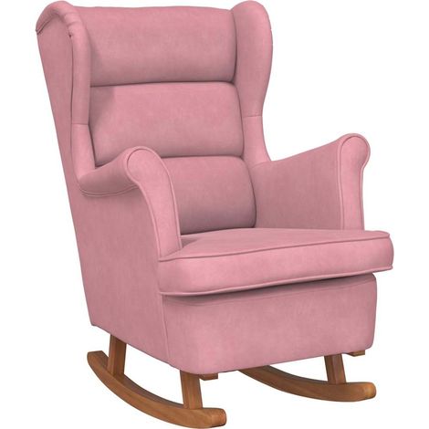 Maison Exclusive - Schaukelstuhl Ohrensessel Rosa Samt und Massiv (1/5)