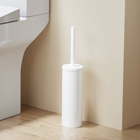 DILECI - Brosse WC ronde en acier inoxydable avec couvercle  Design moderne et finition blanc (1/5)