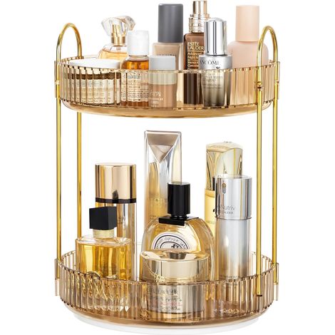1 Organisateur de maquillage, design rotatif 360°, étagère rangement cosmétiques, plastique ABS et métal, pour salle de bain et bureau (1/5)