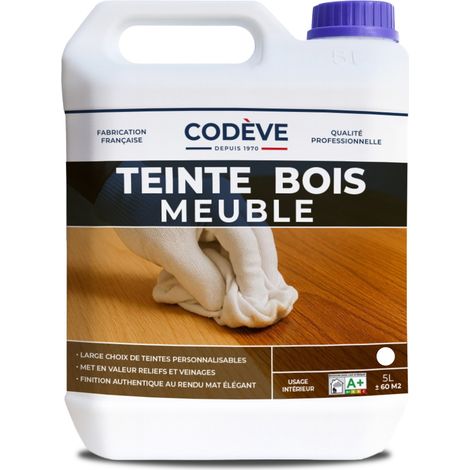 Teinte Meuble Bois - 5 L - Codeve Bois - Noyer - Pour La Teinture De Votre Meuble, Table, Commode Ou Armoire En Bois.