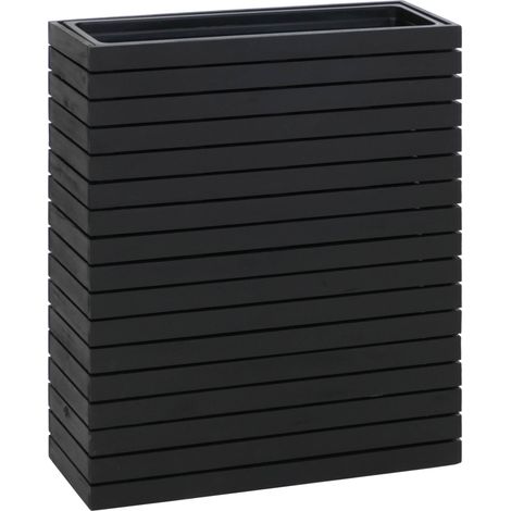 Fioriera vaso piante rettangolare alto HHG-485 legno acacia 77x63x23cm legno nero
