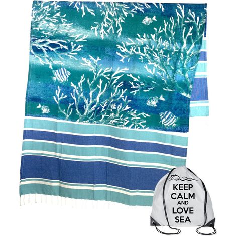 SERVIETTE DE PLAGE FOUTA CORALLI Semis TAILLE Grand CM.100X200 avec sac à dos Plage RESTEZ CALME