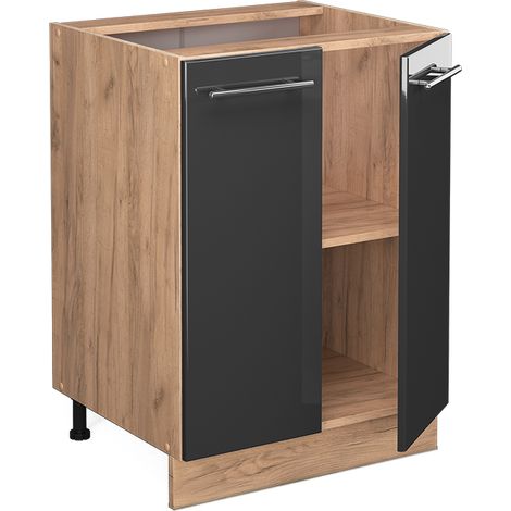Mobiletto base cucina Fame-Line, Antracite lucido, 60 cm senza piano di lavoro, Vicco (1/5)