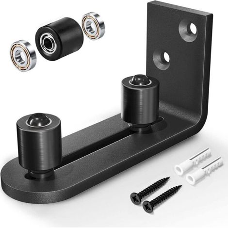 Sliding barn door guide, ball bearing, adjustable bracket, wall mounting system, flush flat bottom, 2 assembly options, fits all door sizes, black (1/5)