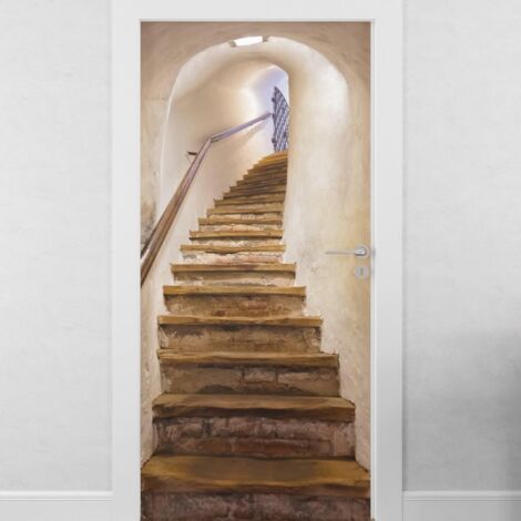 BUNTHAUS (77x200 cm)Sticker porte Escaliers en Trompe l'Oeil  Sticker chambre  Autocollant mural décoration  Autocollant Porte  trompe l'oeil mural  Stickers Muraux (1/5)