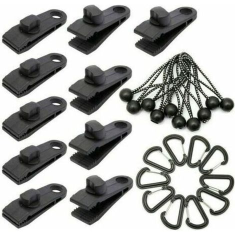Lot de 10 Clip de Fixation Bache avec 10 Cordon Elastique avec Boule pour Auvent, Clips de Verrouillage Clips de Bâche Clips Toile de Tente en Linoléum en Plastique pour Bache Auvent, Pinces à Bâche,d (1/5)
