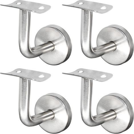 Staffa per corrimano in acciaio inox 304 per ringhiera delle scale, montaggio a parete, argento, per ringhiera in legno (4 pezzi) NPTERBL (1/4)