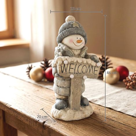 Décoration Noël bonhomme neige lumineux MGO, panneau Welcome, LED et minuterie journalière, pour entrée maison, MGO, LED, coloris blanc (1/5)